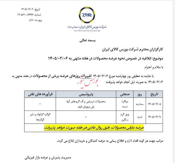 نحوه عرضه محصولات در بورس کالا ابلاغ شد نحوه عرضه محصولات در بورس کالا ابلاغ شد