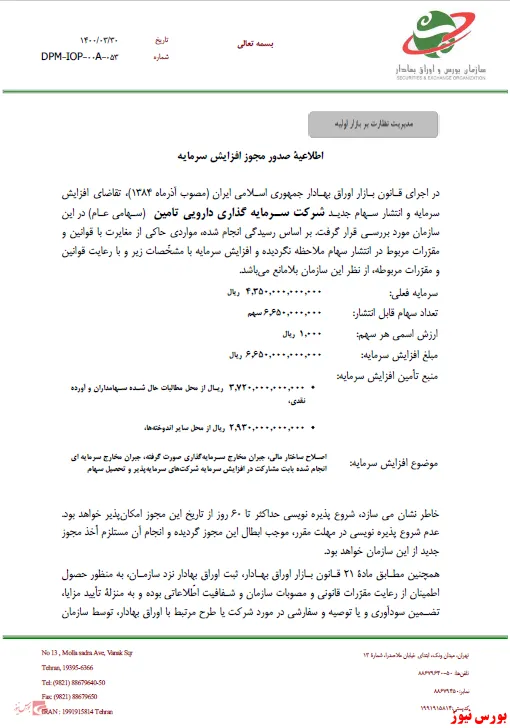  افزایش‌سرمایه ۱۵۲ درصدی 
