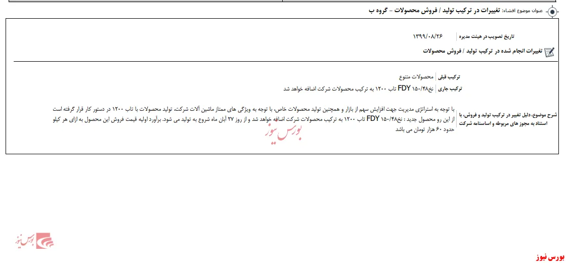 آغاز تولید محصول جدید در 
