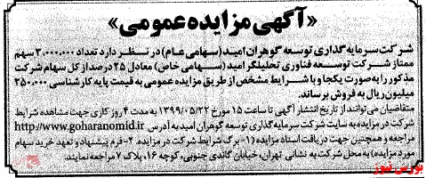 واگذاری سهام در مزایده 