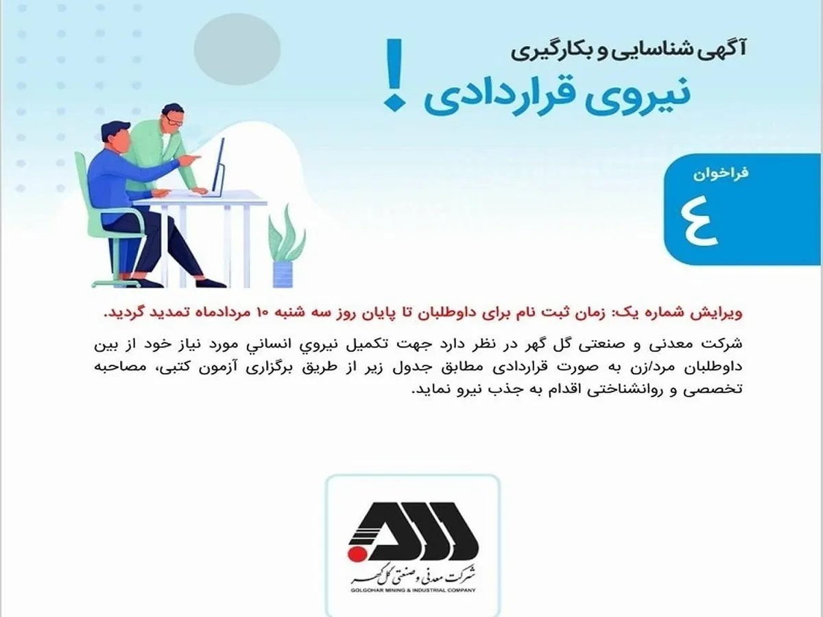 بکارگیری نیروی قراردادی شرکت معدنی و صنعتی گل‌گهر