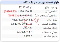 شاخص کل با افت ۳۶۹۰۹ واحدی به عدد ۱.۱۳۶.۱۰۰ رسید