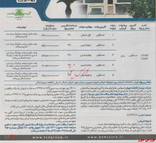 فروش ۵ واحد مسکونی پروژه کاشانک در 