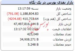 شاخص در انتهای بازار منفی شد