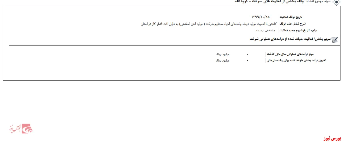 توقف بخشی از فعالیت 