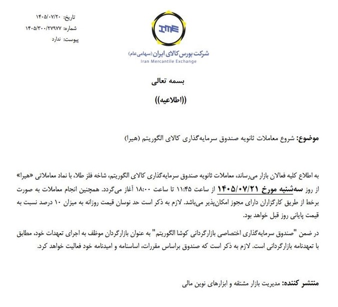 آغاز معاملات ثانویه صندوق سرمایه گذاری هیرا آغاز معاملات ثانویه صندوق سرمایه گذاری هیرا