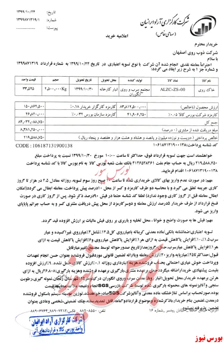 خرید ۲۵۰۰ تن خاک روی در 