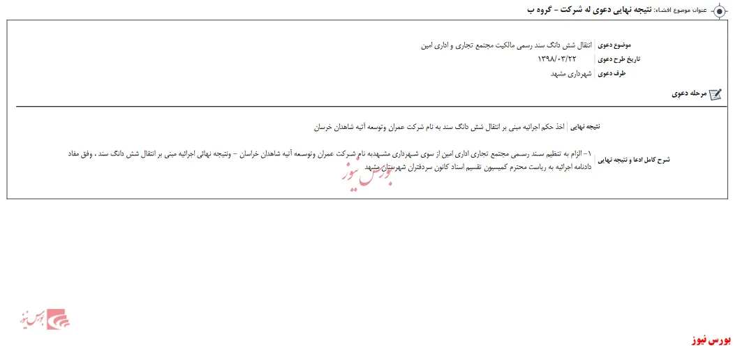 ۶ دانگ سند مجتمع تجاری به نام 