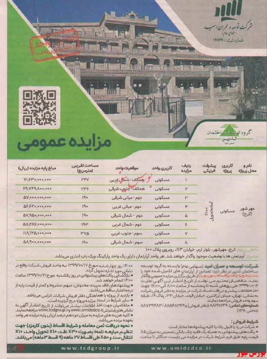 فروش تعداد محدودی از واحدها مسکونی 